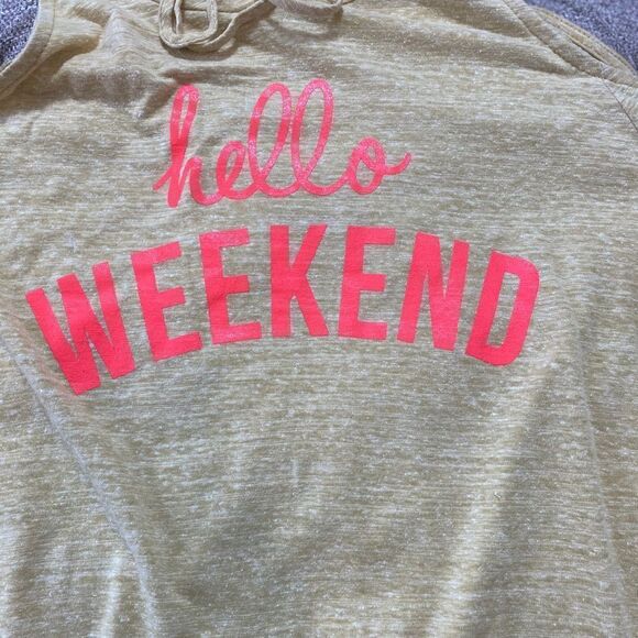 “Hello Weekend” Graphic Cold Shoulder Hoodie‎ - Picture 10 of 13